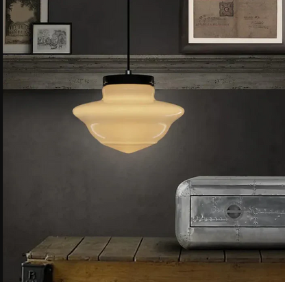 Vintage witte matglazen geometrische kruik hanglamp