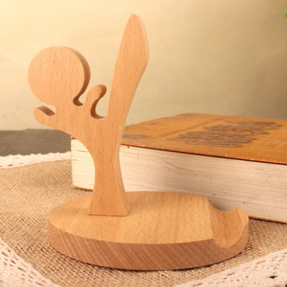 Creatieve mobiele telefoonhouder van beukenhout – met muntvakje en gravure