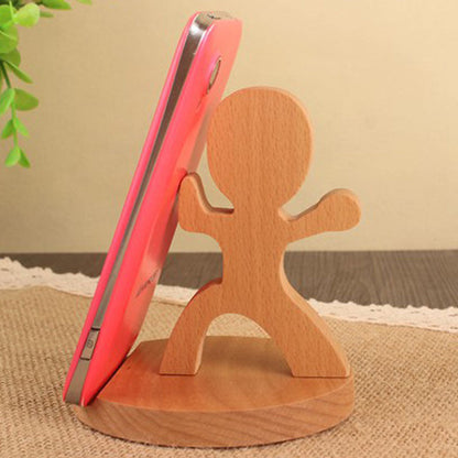 Creatieve mobiele telefoonhouder van beukenhout – met muntvakje en gravure