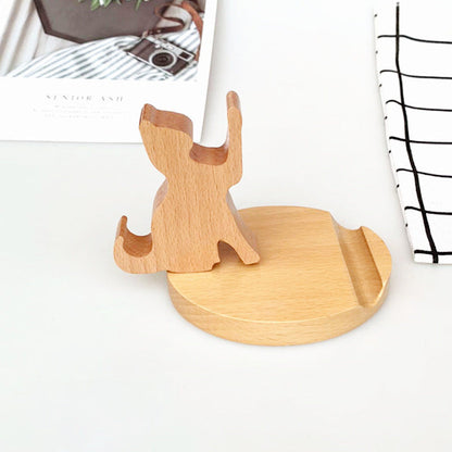 Creatieve mobiele telefoonhouder van beukenhout – met muntvakje en gravure