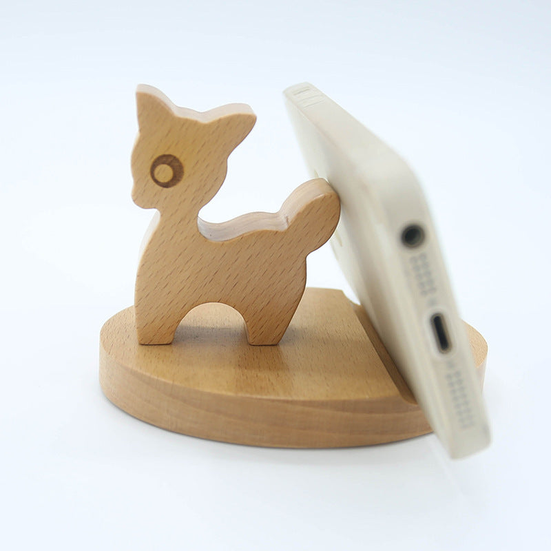 Creatieve mobiele telefoonhouder van beukenhout – met muntvakje en gravure