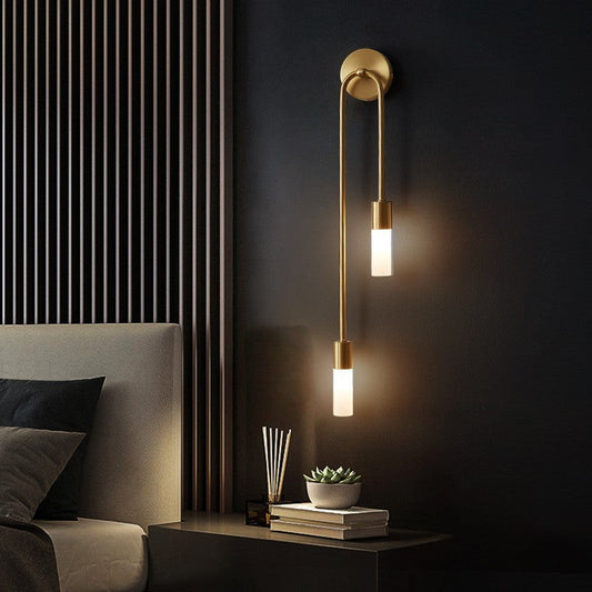 Moderne LED wandlamp meza, 2-lichts, staaf, goud, woonkamer