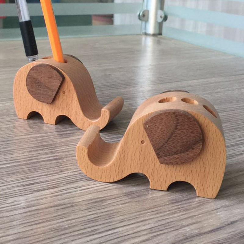 Creatieve mobiele telefoonhouder van beukenhout – met muntvakje en gravure