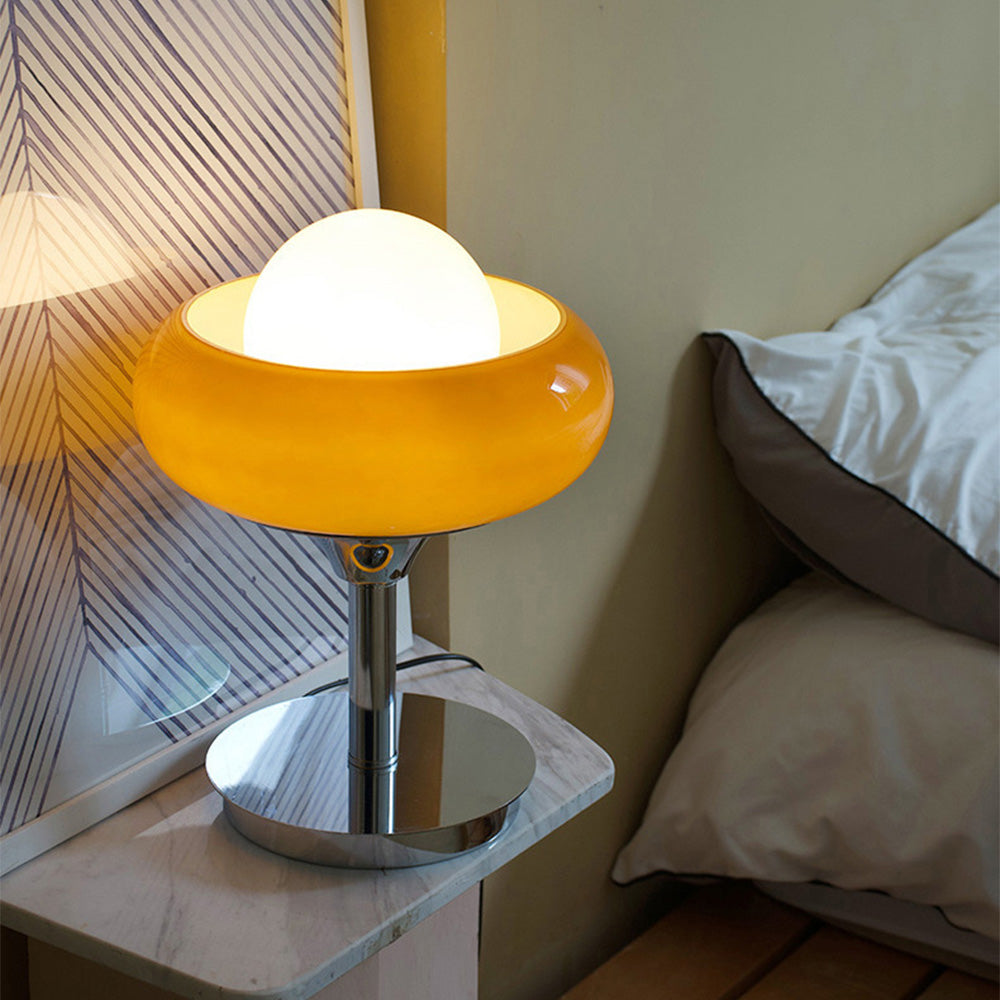 Vintage Bauahus glazen gele tafellamp