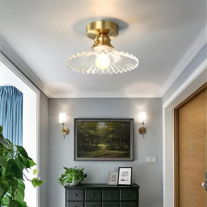Vintage helder glazen geribbelde plafondlamp