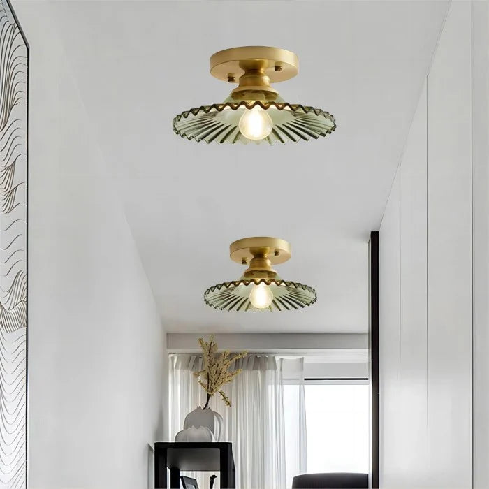 Vintage helder glazen geribbelde plafondlamp