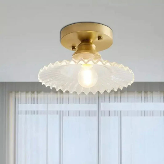 Vintage helder glazen geribbelde plafondlamp