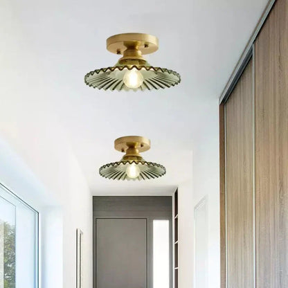 Vintage helder glazen geribbelde plafondlamp